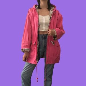 Bubblegum pink poly rain jacket